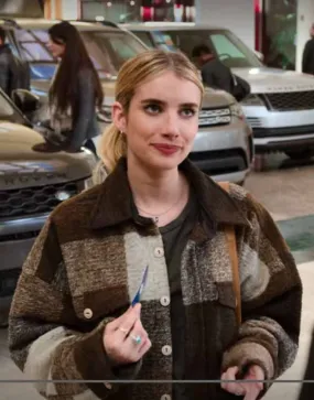 Holidate Emma Roberts Plaid Jacket | Sloane Brown Plaid Jacket