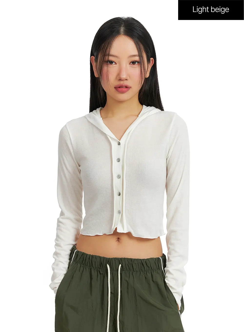 Hooded Button Crop Top CF414