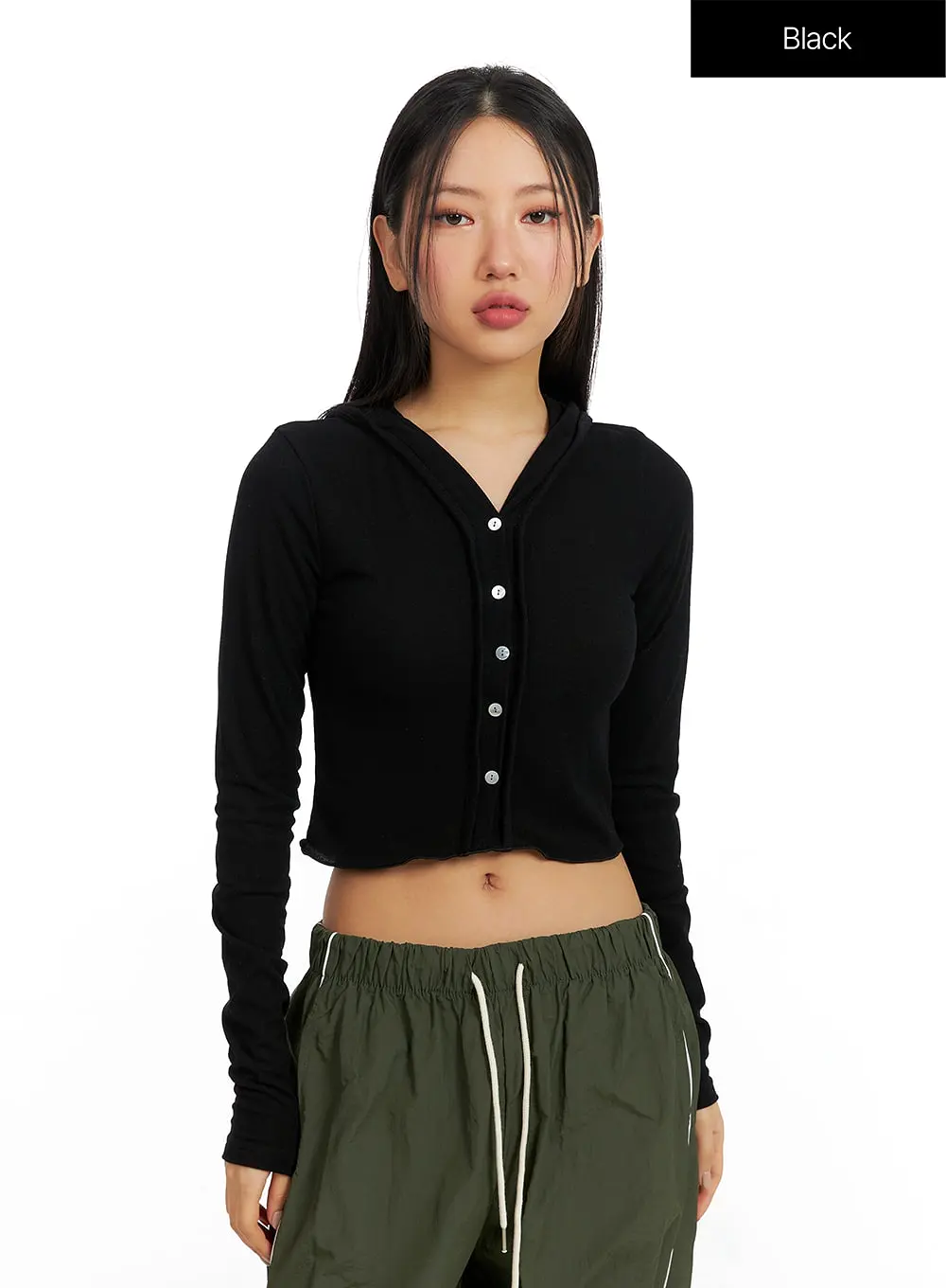 Hooded Button Crop Top CF414