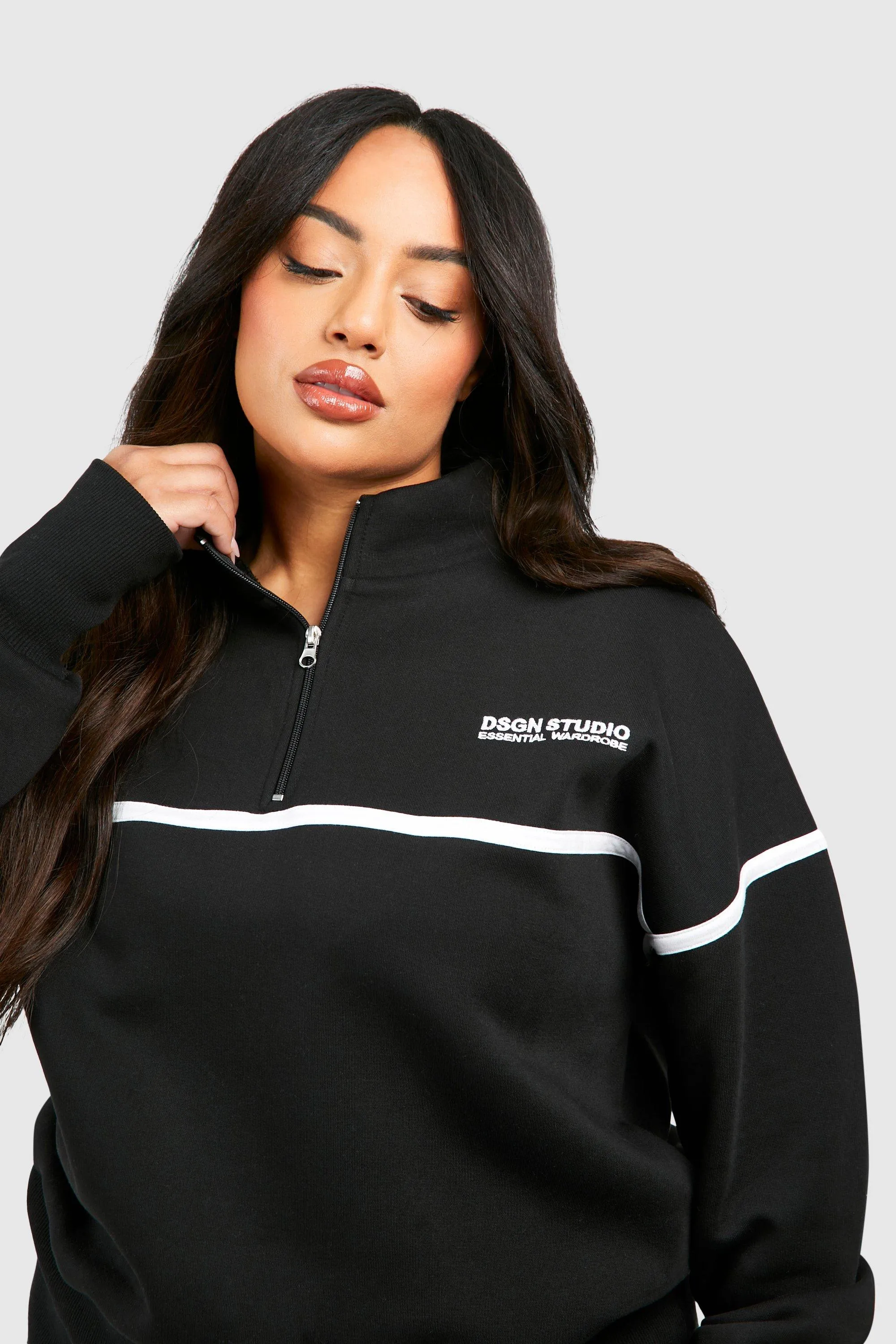 Hoodies & Sweatshirts | Plus Contrast Binding Dsgn Studio Half Zip | boohoo