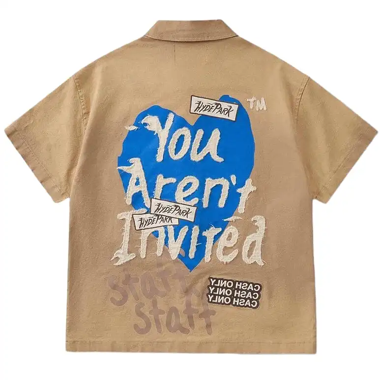 Hyde Park Cash Only Staff Work Shirt (Khaki W/ Blue Heart)