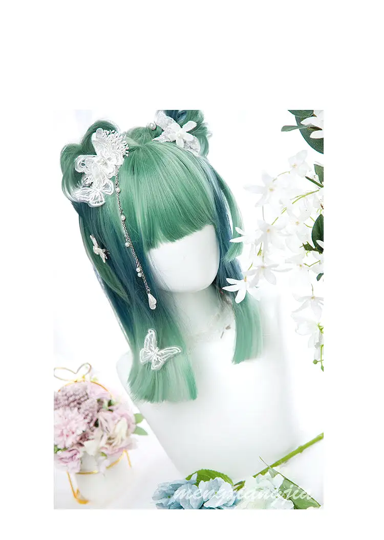 INS HARAJUKU GREEN BLUE SHORT STRAIGHT WIG BY90017