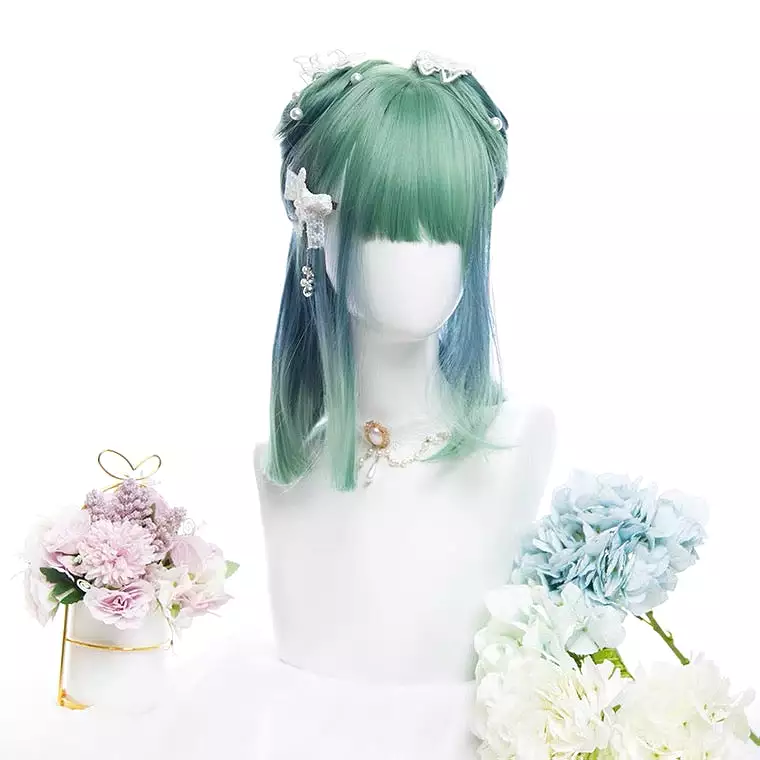 INS HARAJUKU GREEN BLUE SHORT STRAIGHT WIG BY90017