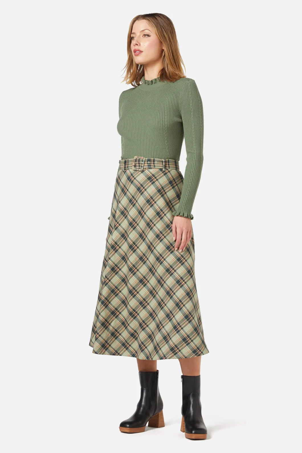 Jeannie Check Midi Skirt