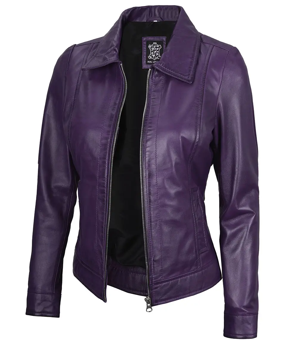 Jose Women's Harrington Leather Jacket Purple