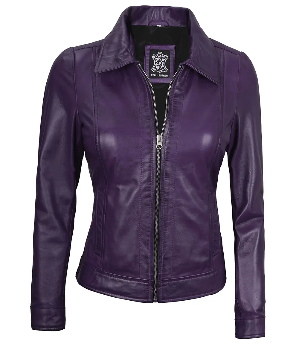 Jose Women's Harrington Leather Jacket Purple