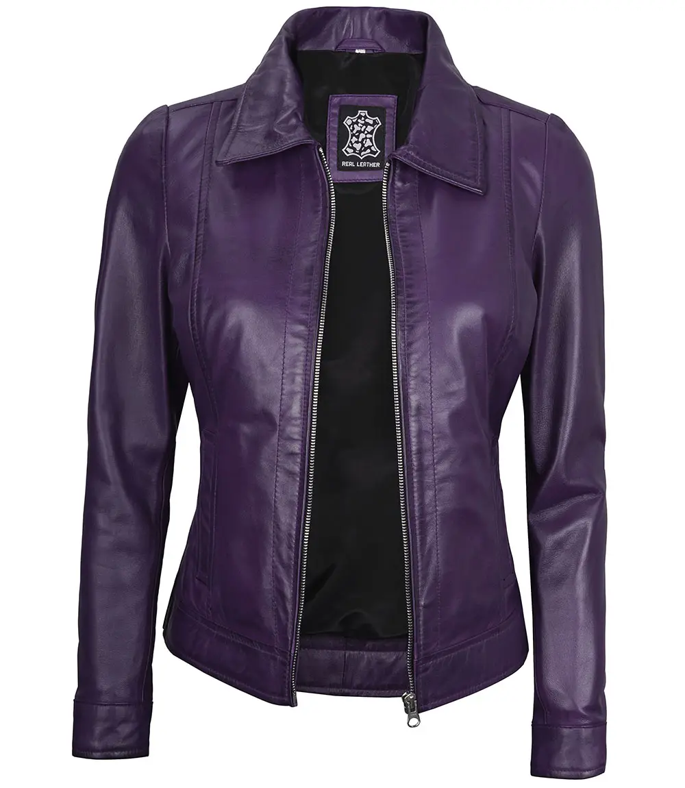 Jose Women's Harrington Leather Jacket Purple