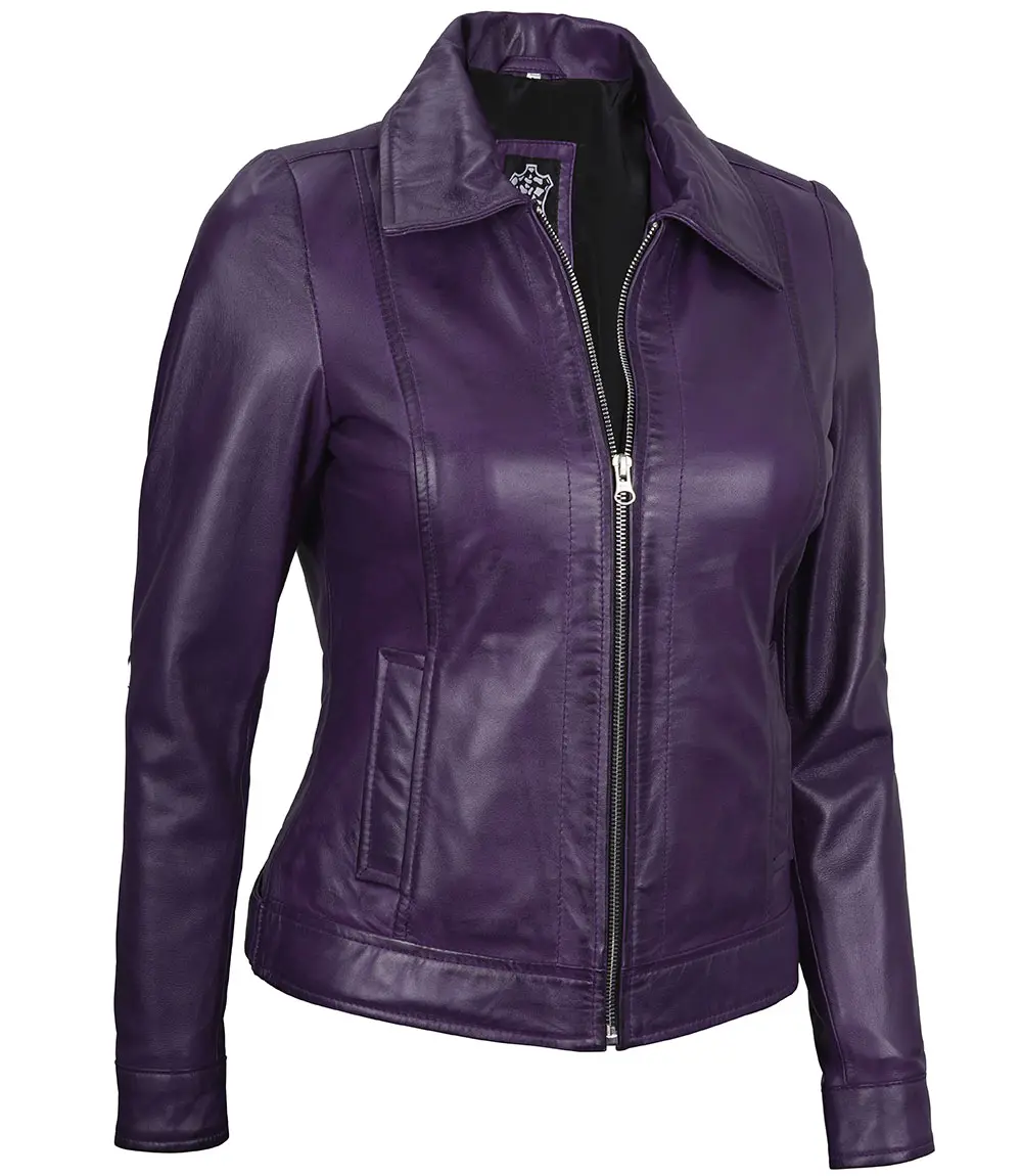 Jose Women's Harrington Leather Jacket Purple