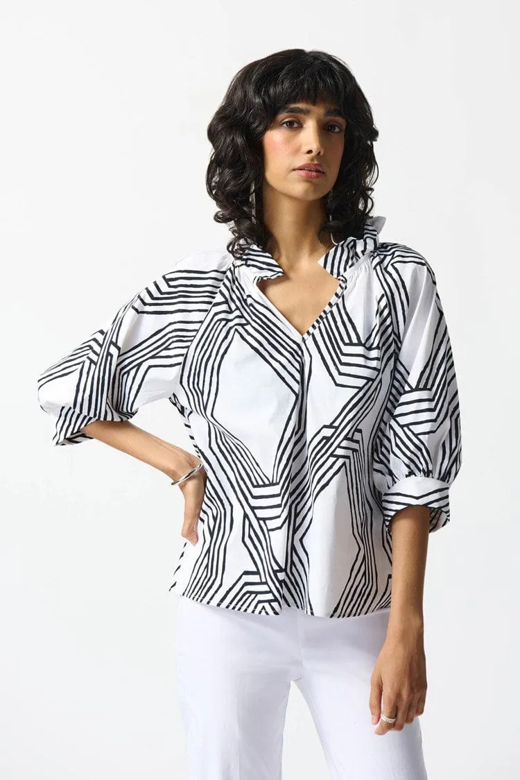 Joseph Ribkoff Stretch Poplin Geometric Print Top - 242126