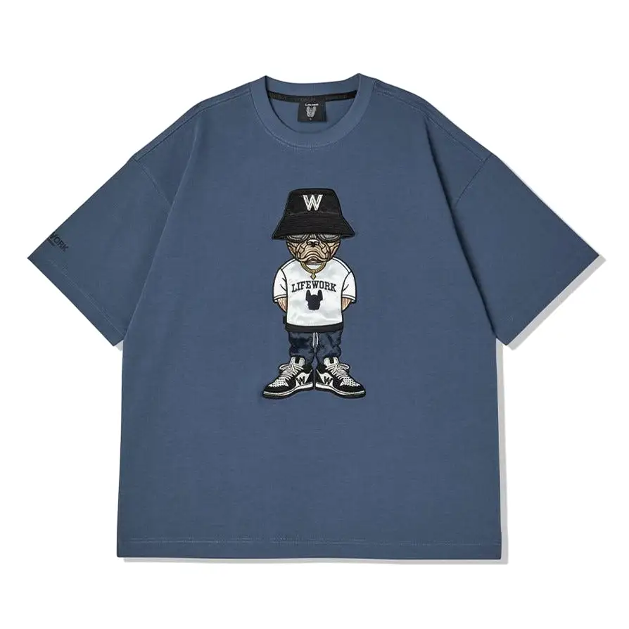 LifeWork Embroidered Hip Bulldog Tee Blue