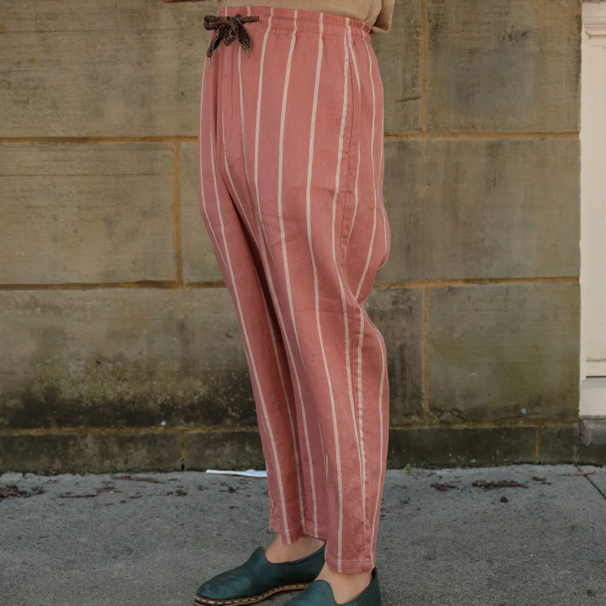 Linen Phillies Stripes Easy Pants in Brick