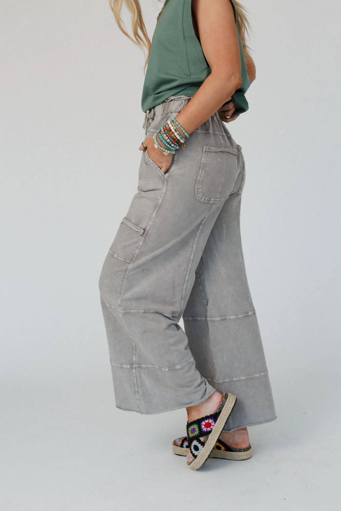 Lucky One Wide Leg Full Pant - Olive Gray