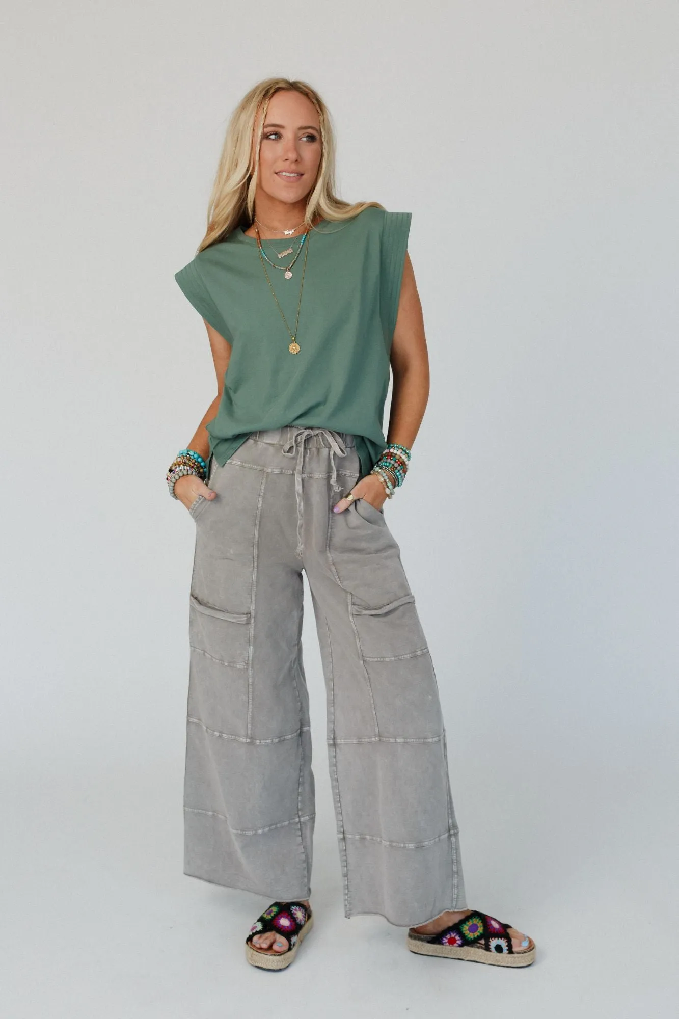 Lucky One Wide Leg Full Pant - Olive Gray