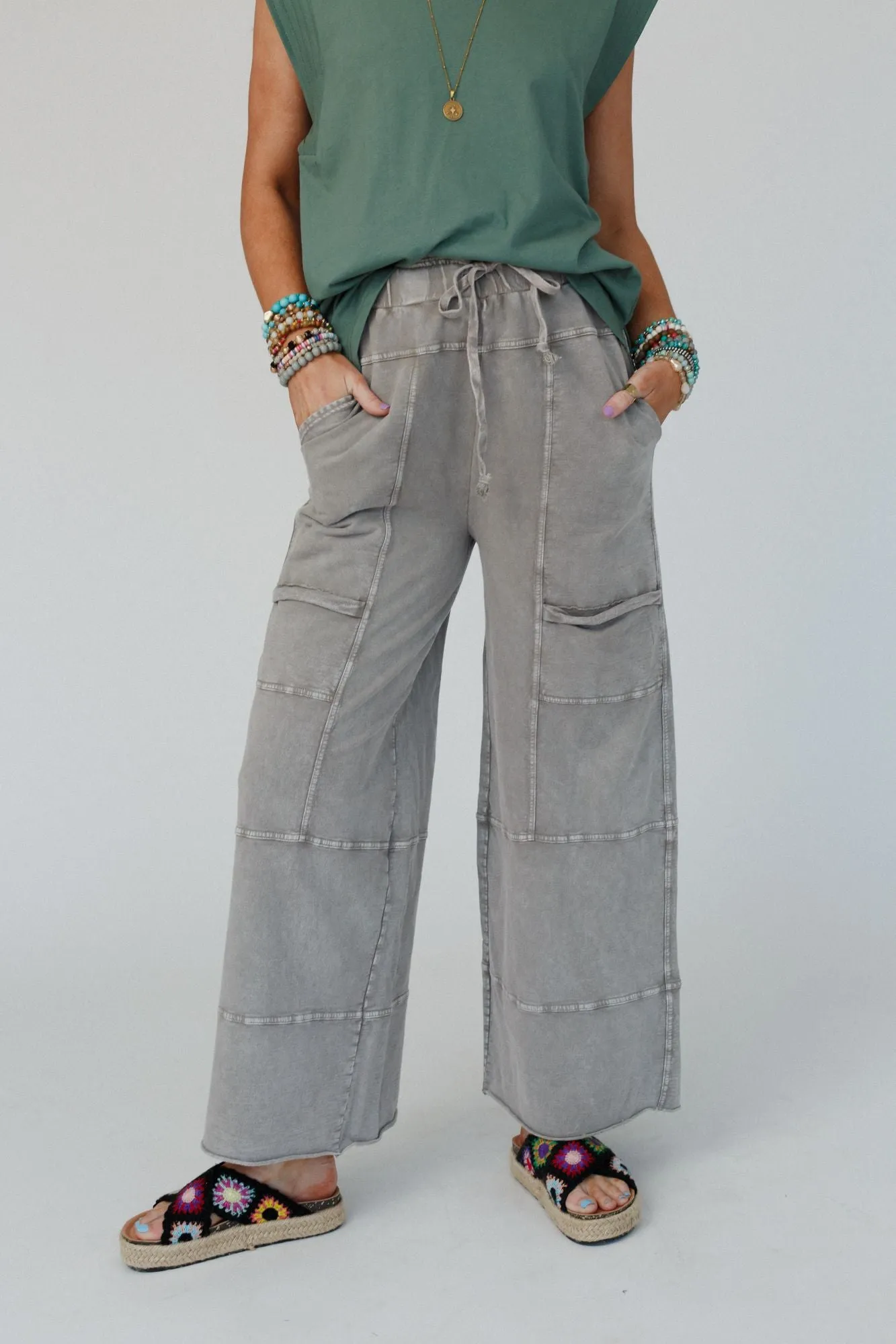 Lucky One Wide Leg Full Pant - Olive Gray