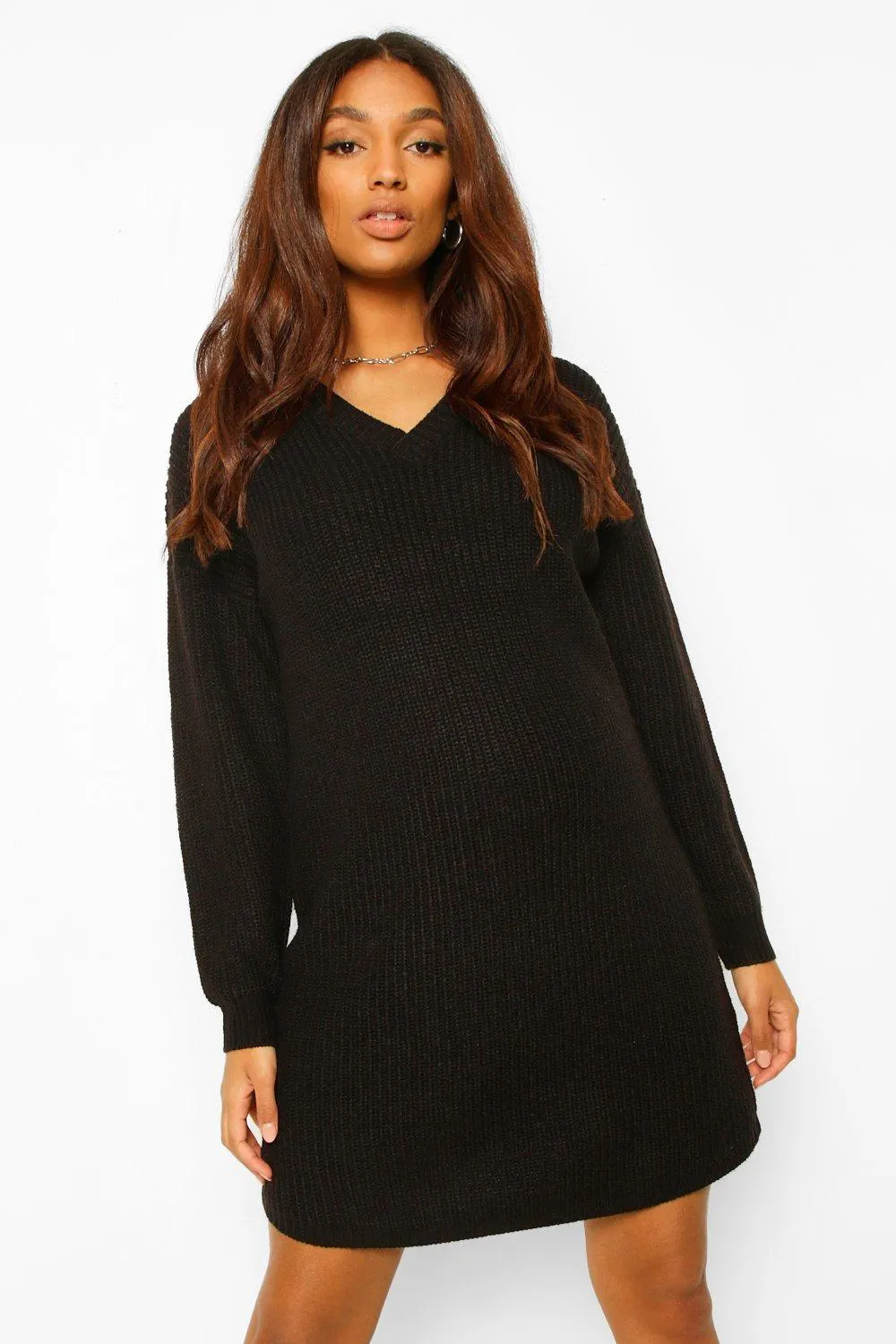 Maternity V-Neck Knitted Sweater Dress