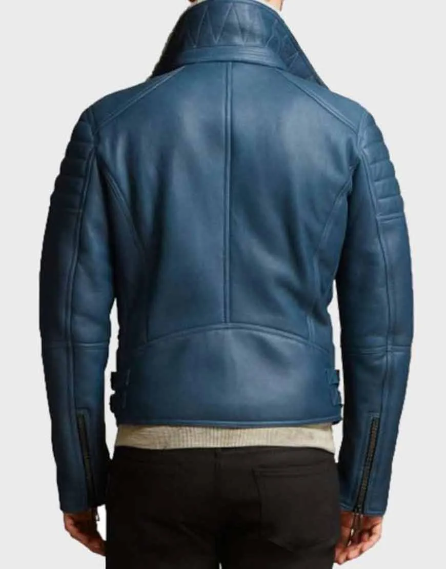 Men's Blue Shearling Leather Jacket | Ujackets.com - Get 50% OFF!