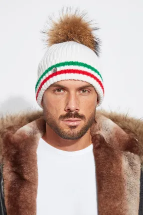 Mens Aston Merino Wool Pom Pom Hat - Ecru