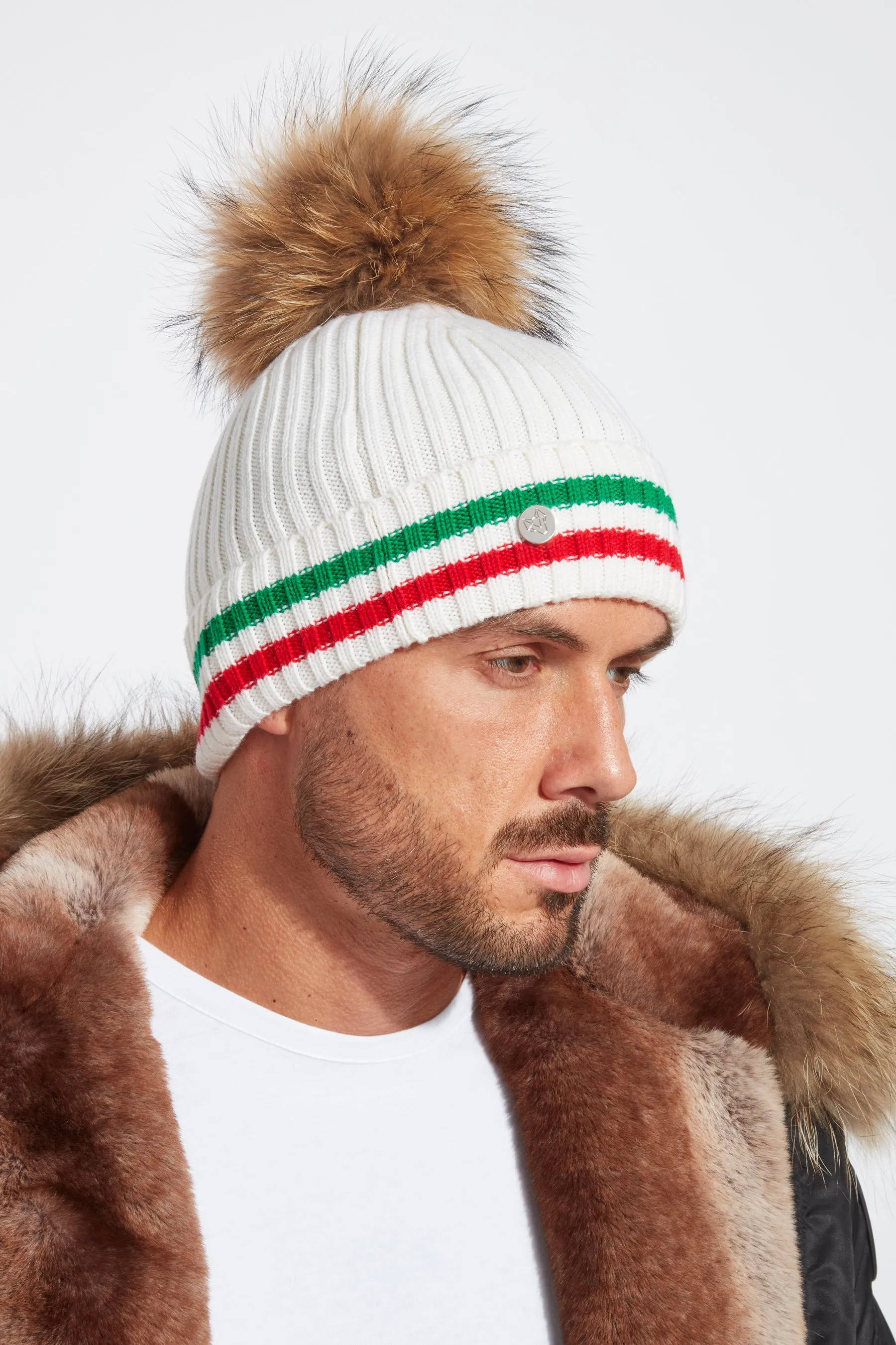 Mens Aston Merino Wool Pom Pom Hat - Ecru