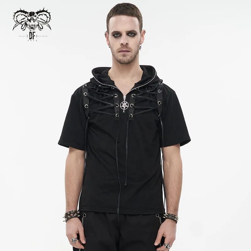 Men's Punk Strappy Star Zipper Shirt with Hood