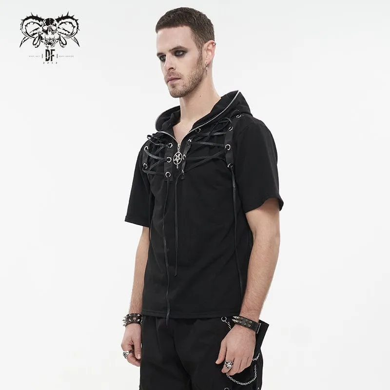 Men's Punk Strappy Star Zipper Shirt with Hood