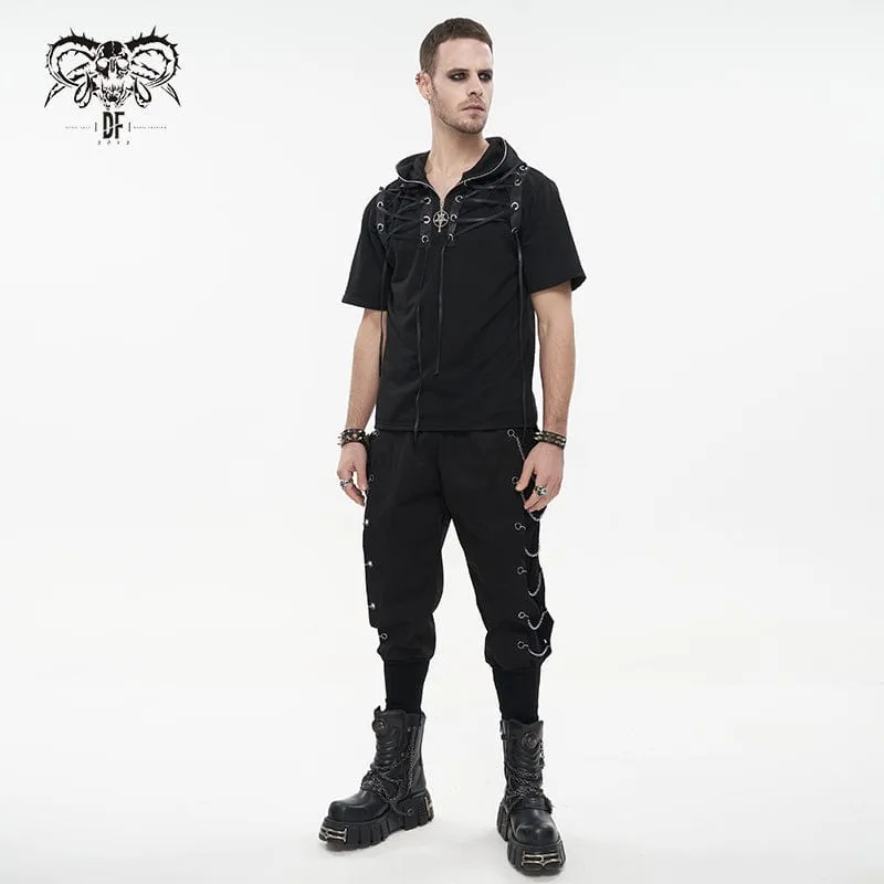 Men's Punk Strappy Star Zipper Shirt with Hood