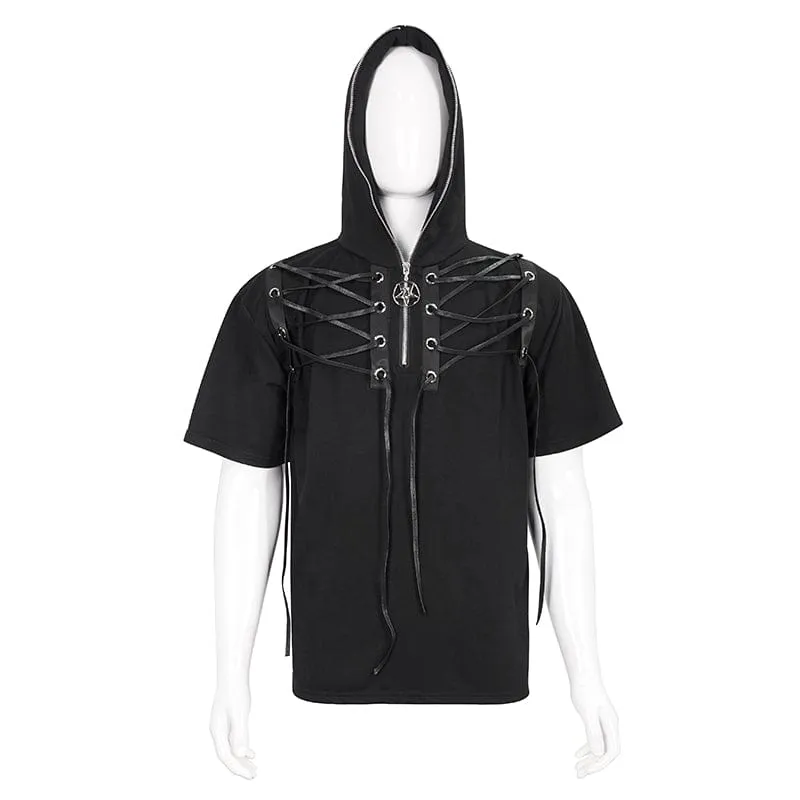 Men's Punk Strappy Star Zipper Shirt with Hood