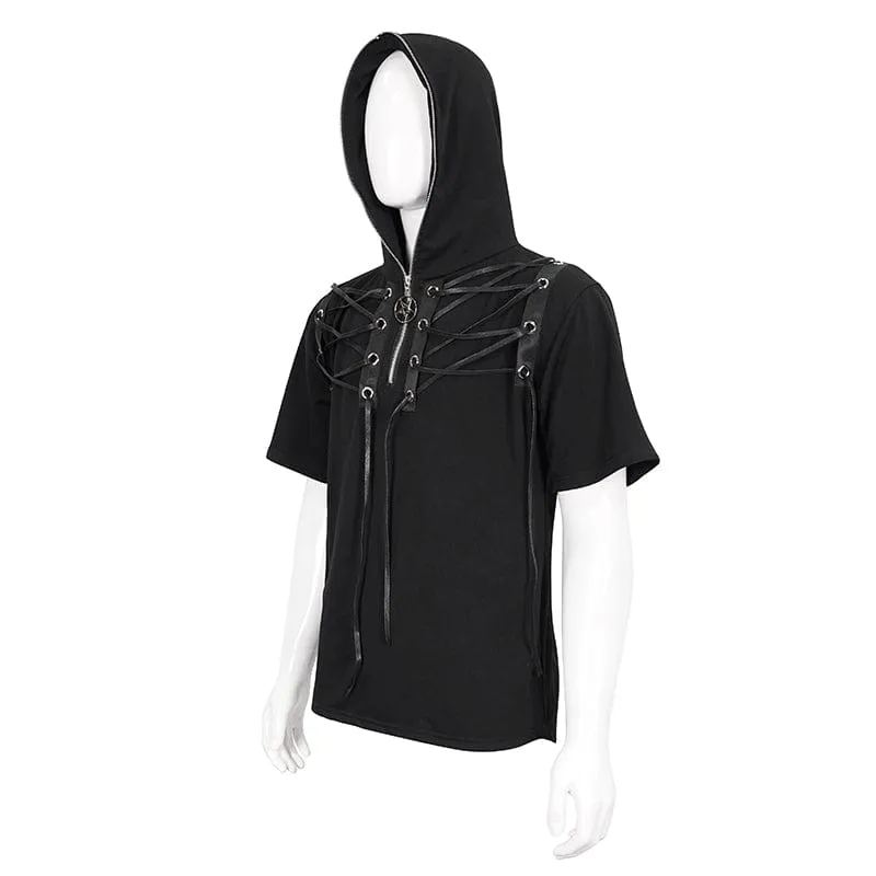 Men's Punk Strappy Star Zipper Shirt with Hood