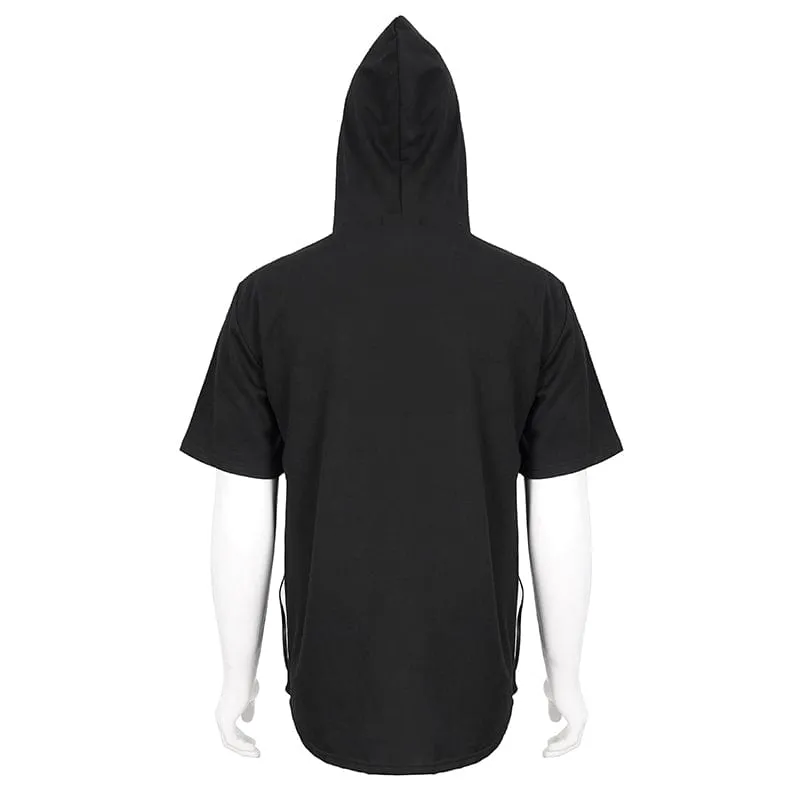 Men's Punk Strappy Star Zipper Shirt with Hood