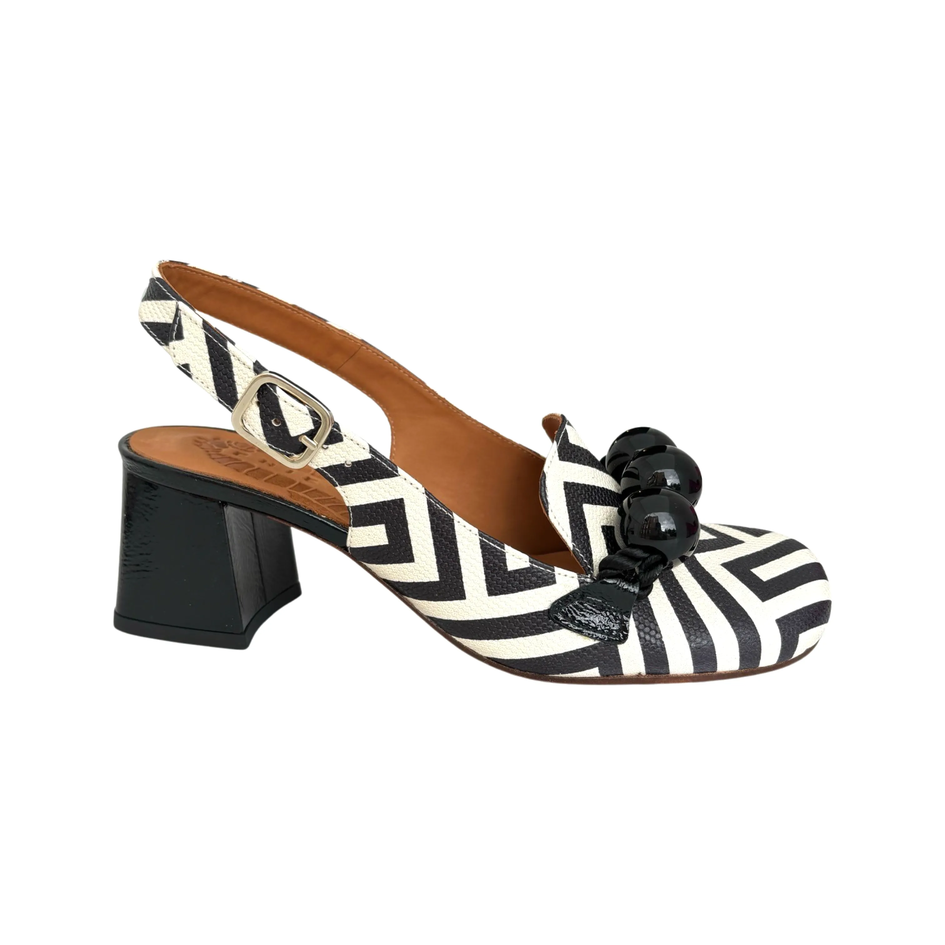 Moby Black/White Geometric Print Heel