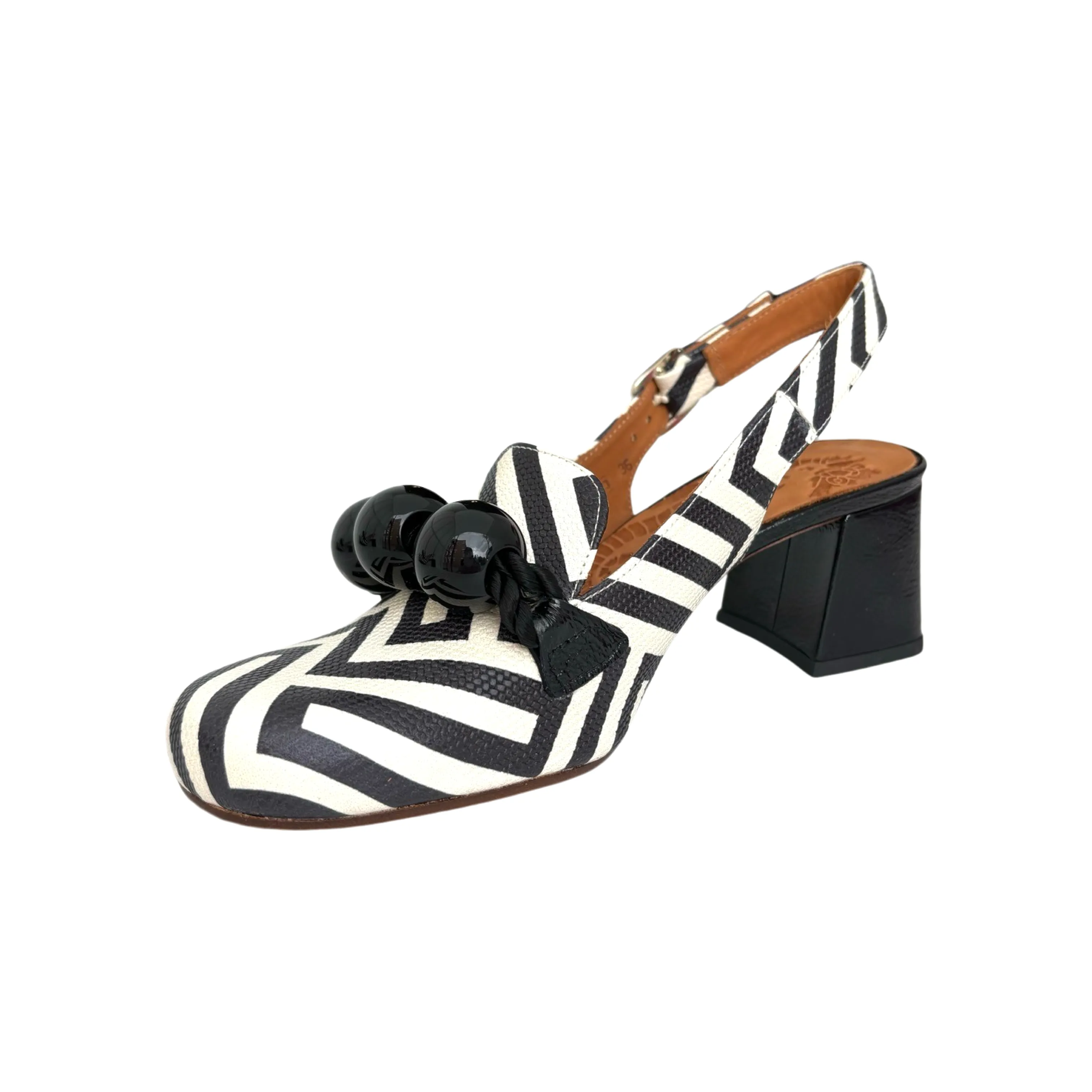 Moby Black/White Geometric Print Heel