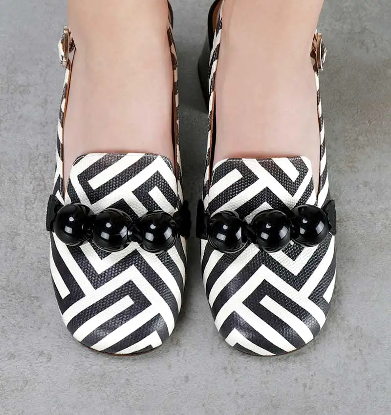 Moby Black/White Geometric Print Heel