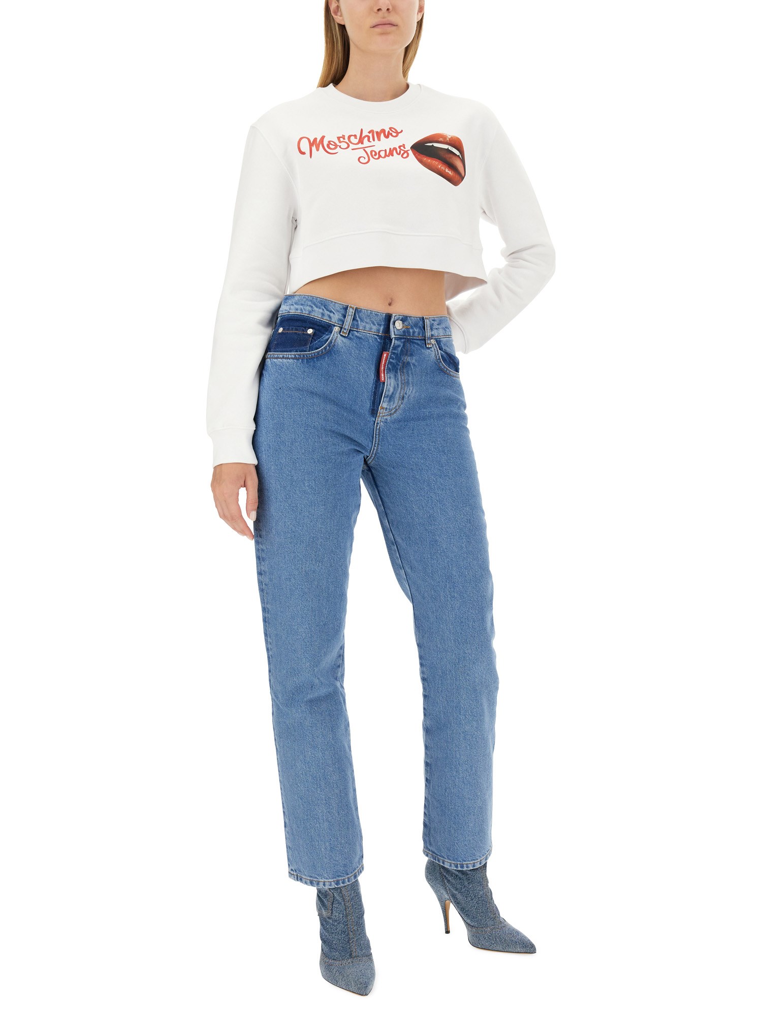 MOSCHINO JEANS    COTTON SWEATSHIRT WITH LOGO PRINT