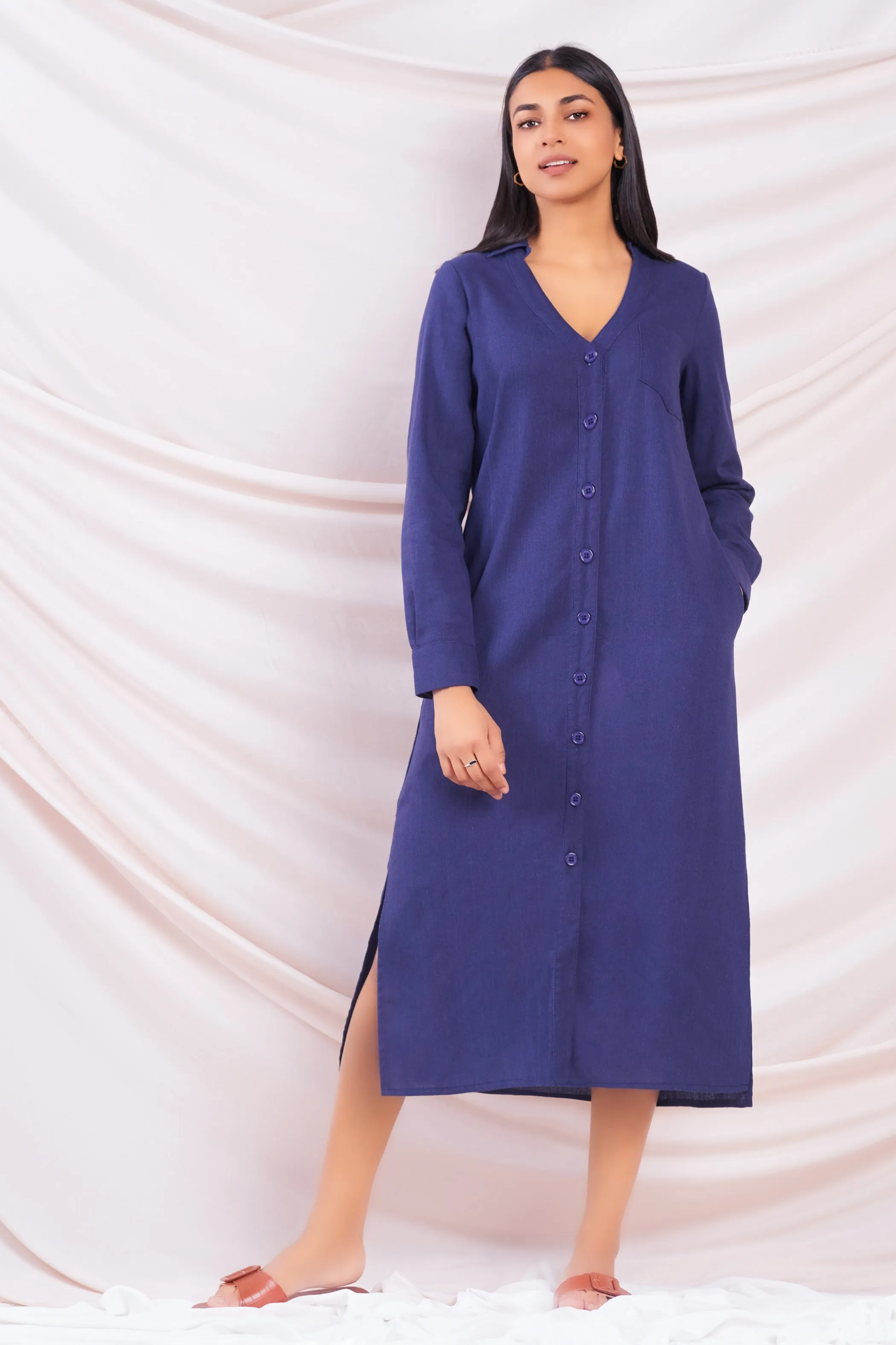 Navy Midi Shirt Dress