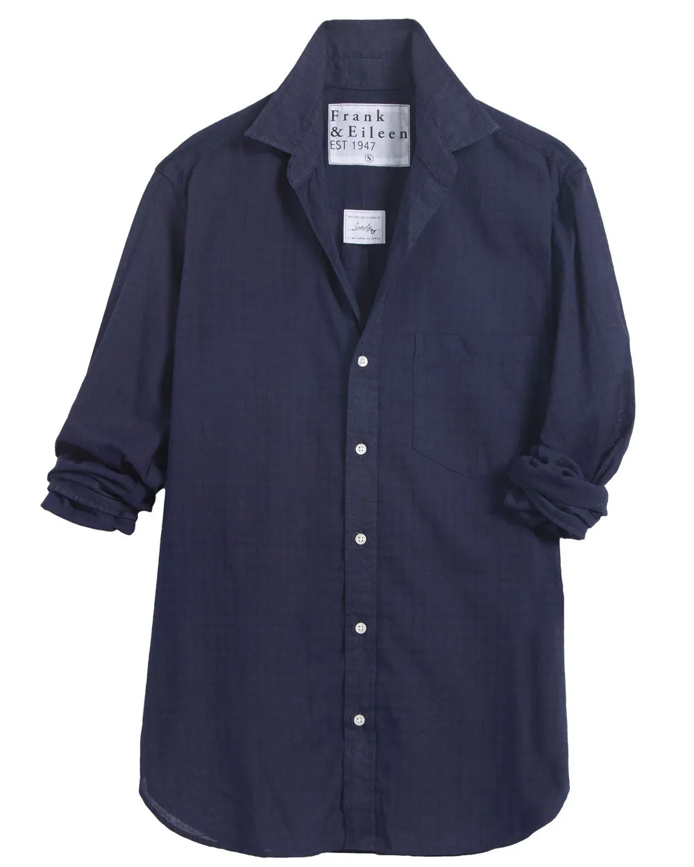 Navy Textured Windowpane Joedy Boyfriend Button Up Shirt