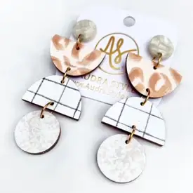 Neutral Geometric Statement Earrings - Animal Print