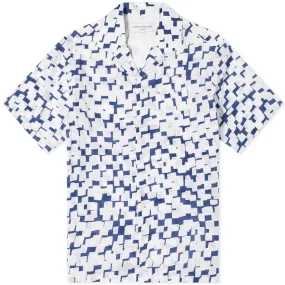 Officine Générale Short Sleeve Eren Geometric Print ShirtBlue & White