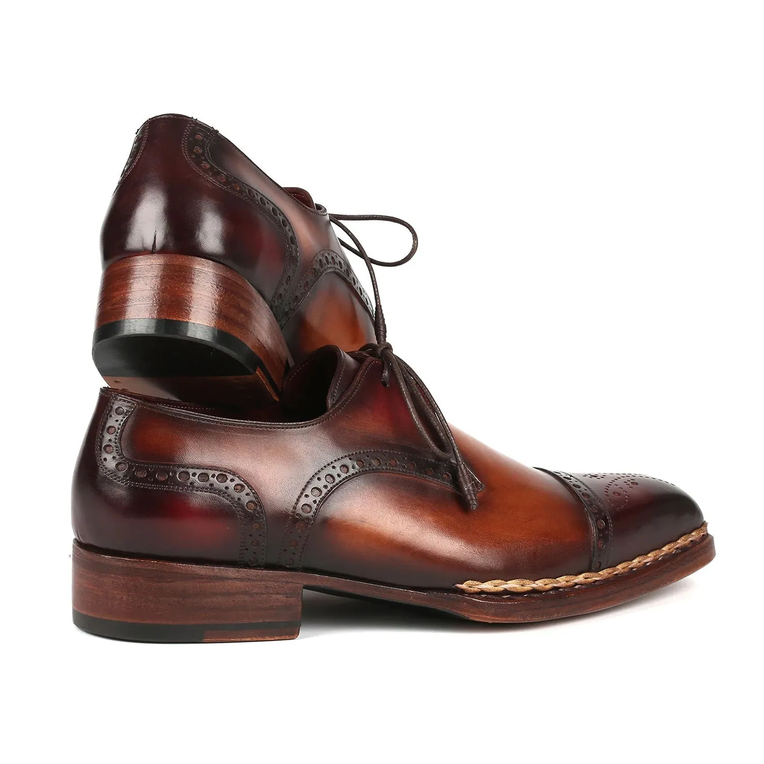 Paul Parkman 8508-BRW Men's Shoes Bordeaux & Brown Calf-Skin Leather Norwegian Welted Derby Oxfords (PM6359)