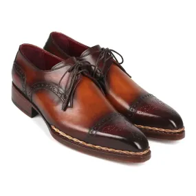 Paul Parkman 8508-BRW Men's Shoes Bordeaux & Brown Calf-Skin Leather Norwegian Welted Derby Oxfords (PM6359)