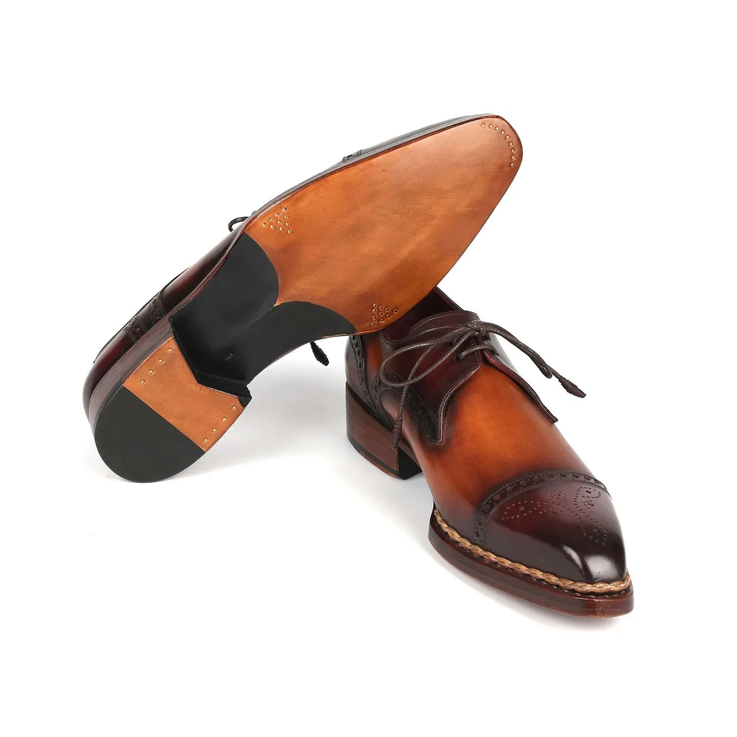 Paul Parkman 8508-BRW Men's Shoes Bordeaux & Brown Calf-Skin Leather Norwegian Welted Derby Oxfords (PM6359)