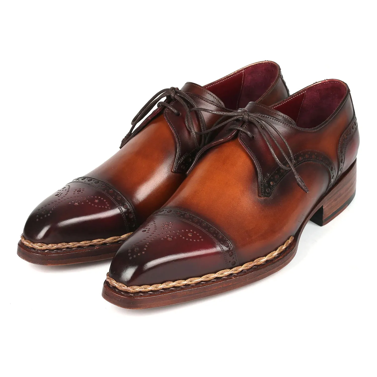 Paul Parkman 8508-BRW Men's Shoes Bordeaux & Brown Calf-Skin Leather Norwegian Welted Derby Oxfords (PM6359)