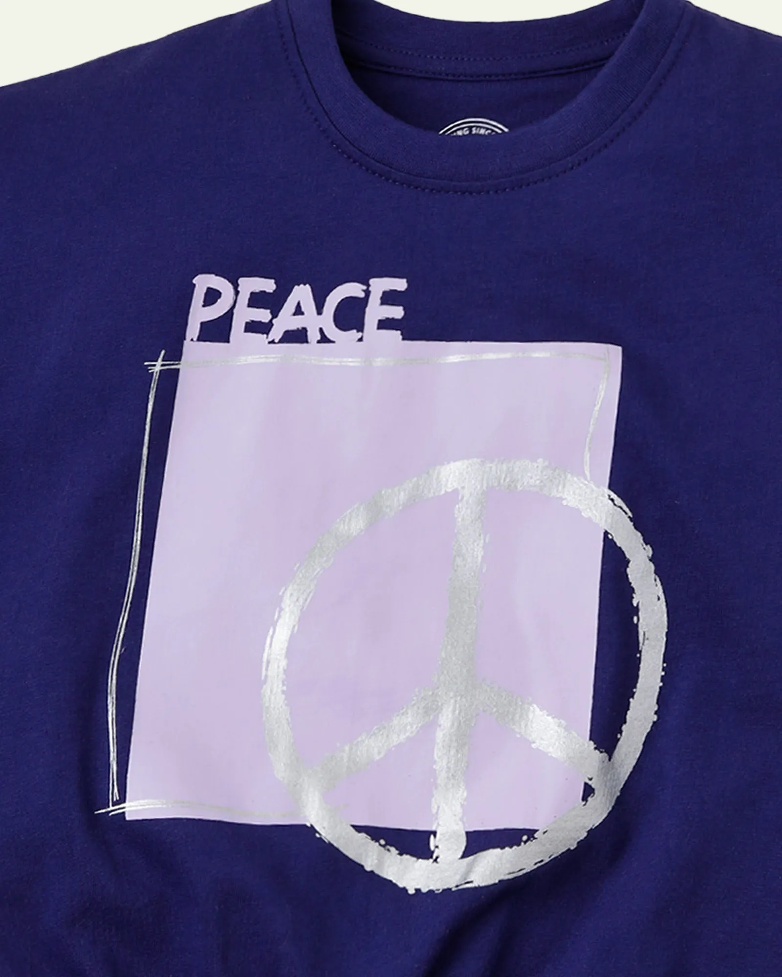 Peace Navy Blue Drop Shoulder T-Shirt