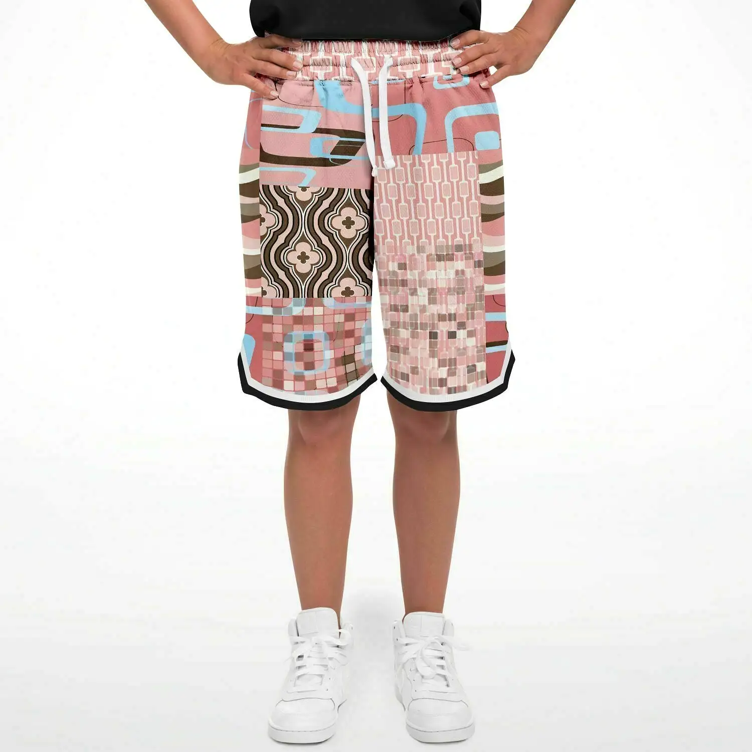 Pink Geo Patchwork Basketball Shorts