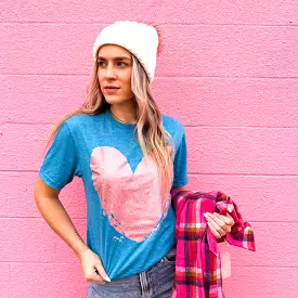 Pink Glitter Heart Tee- Blue