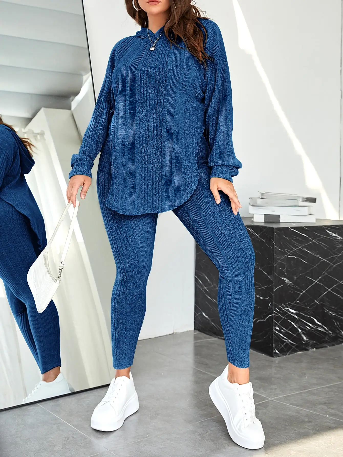 Plus Hooded Drop Shoulder Sweatshirt Leggings