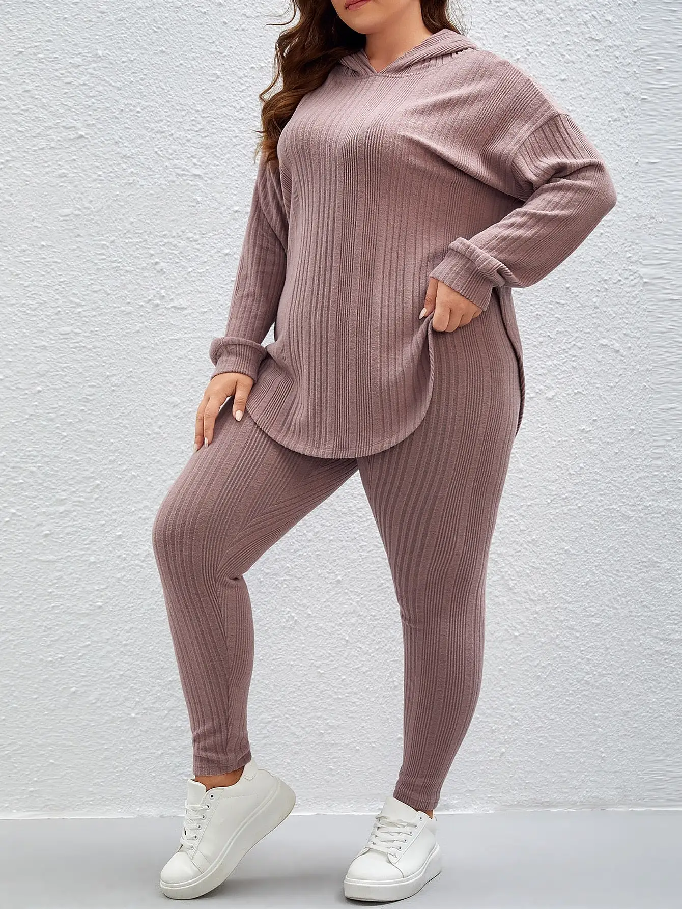 Plus Hooded Drop Shoulder Sweatshirt Leggings