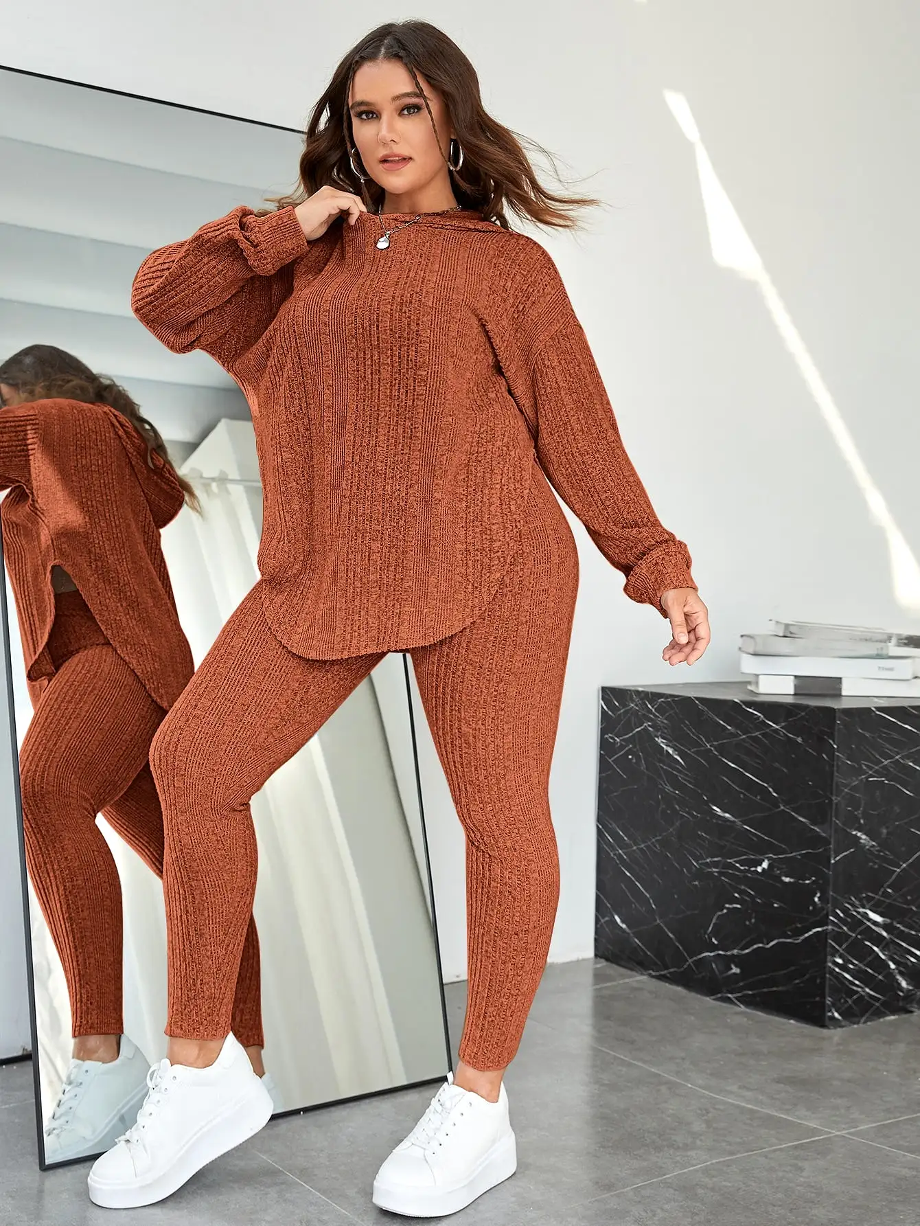 Plus Hooded Drop Shoulder Sweatshirt Leggings