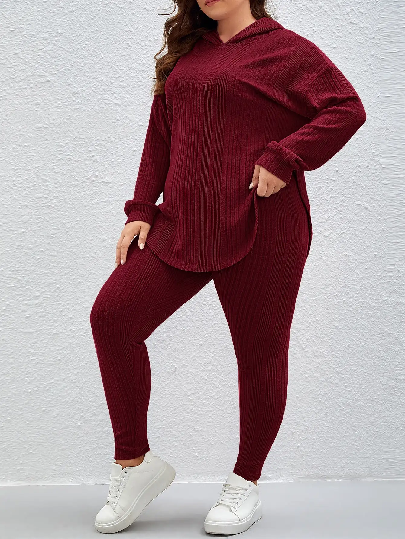 Plus Hooded Drop Shoulder Sweatshirt Leggings