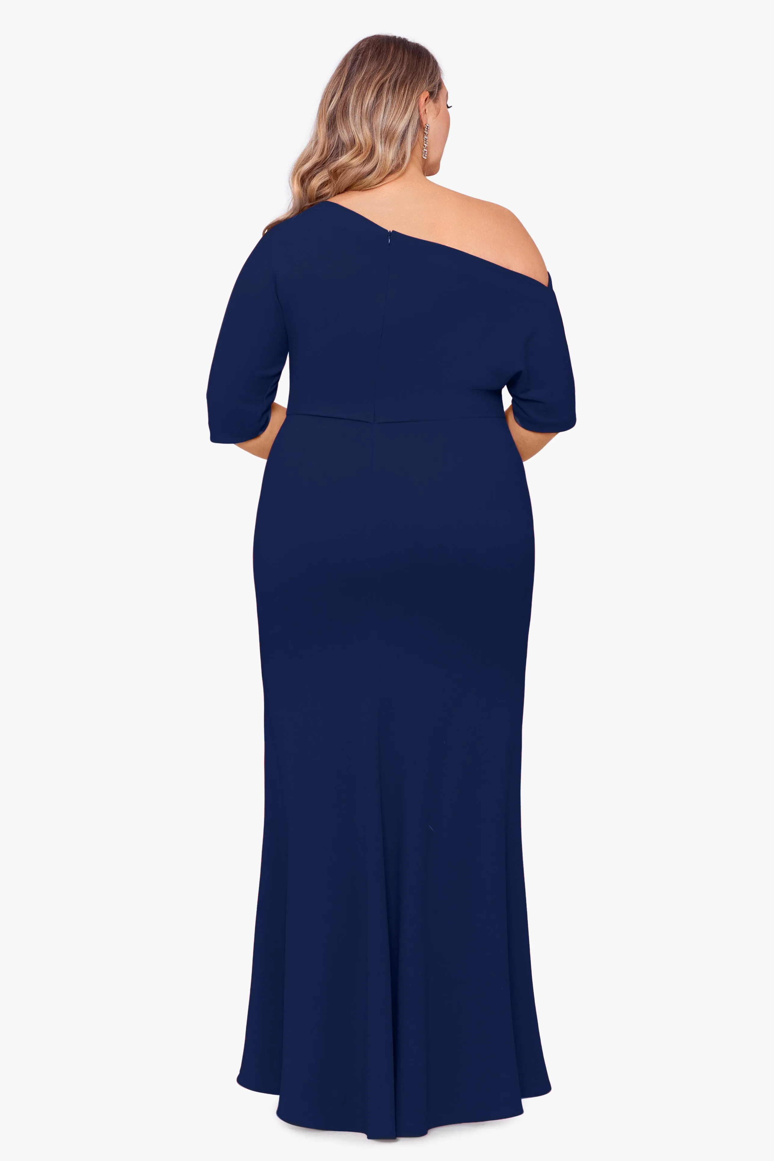 Plus Madeline Long Scuba Crepe Off the Shoulder Drop Dress