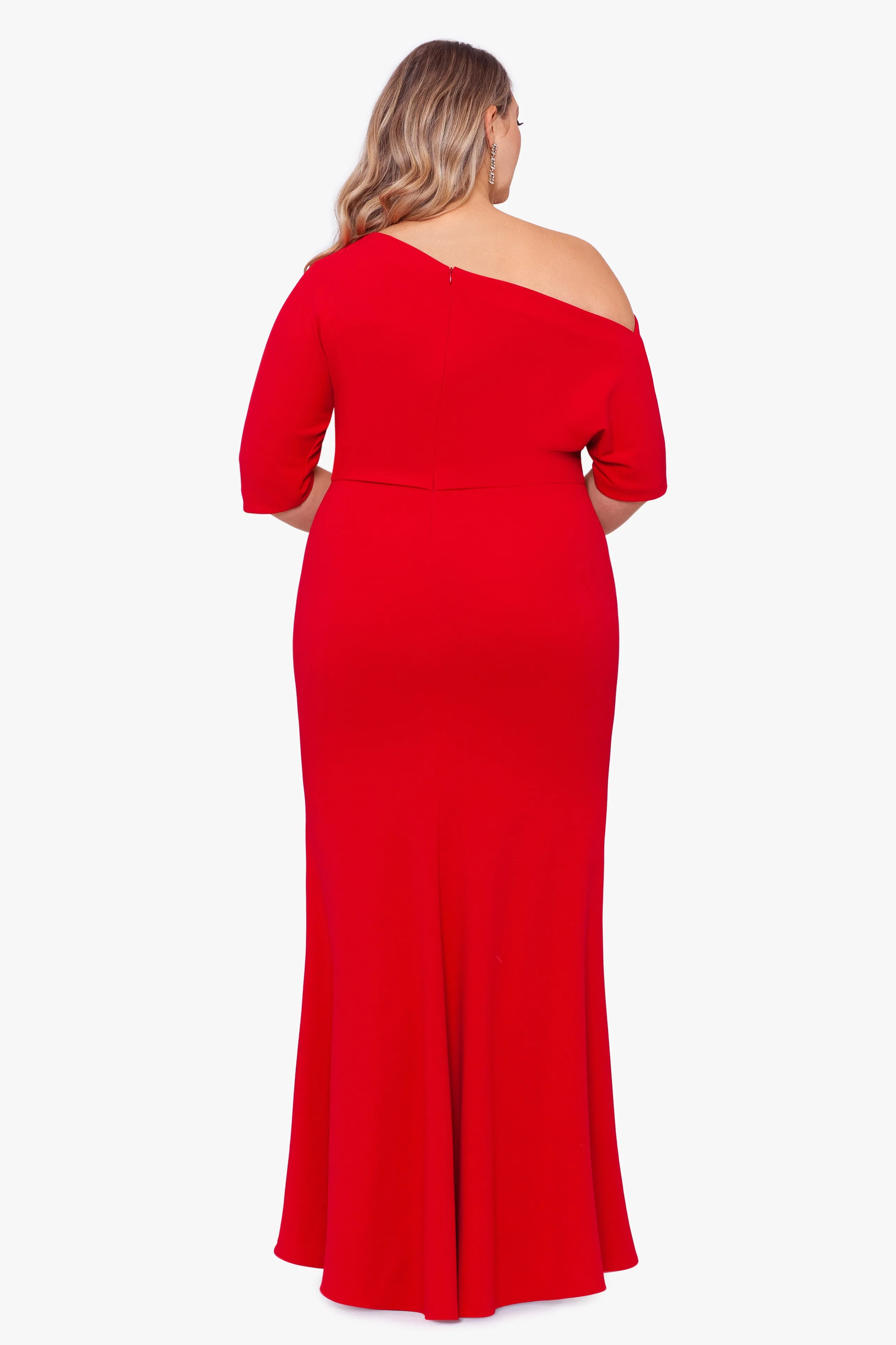 Plus Madeline Long Scuba Crepe Off the Shoulder Drop Dress