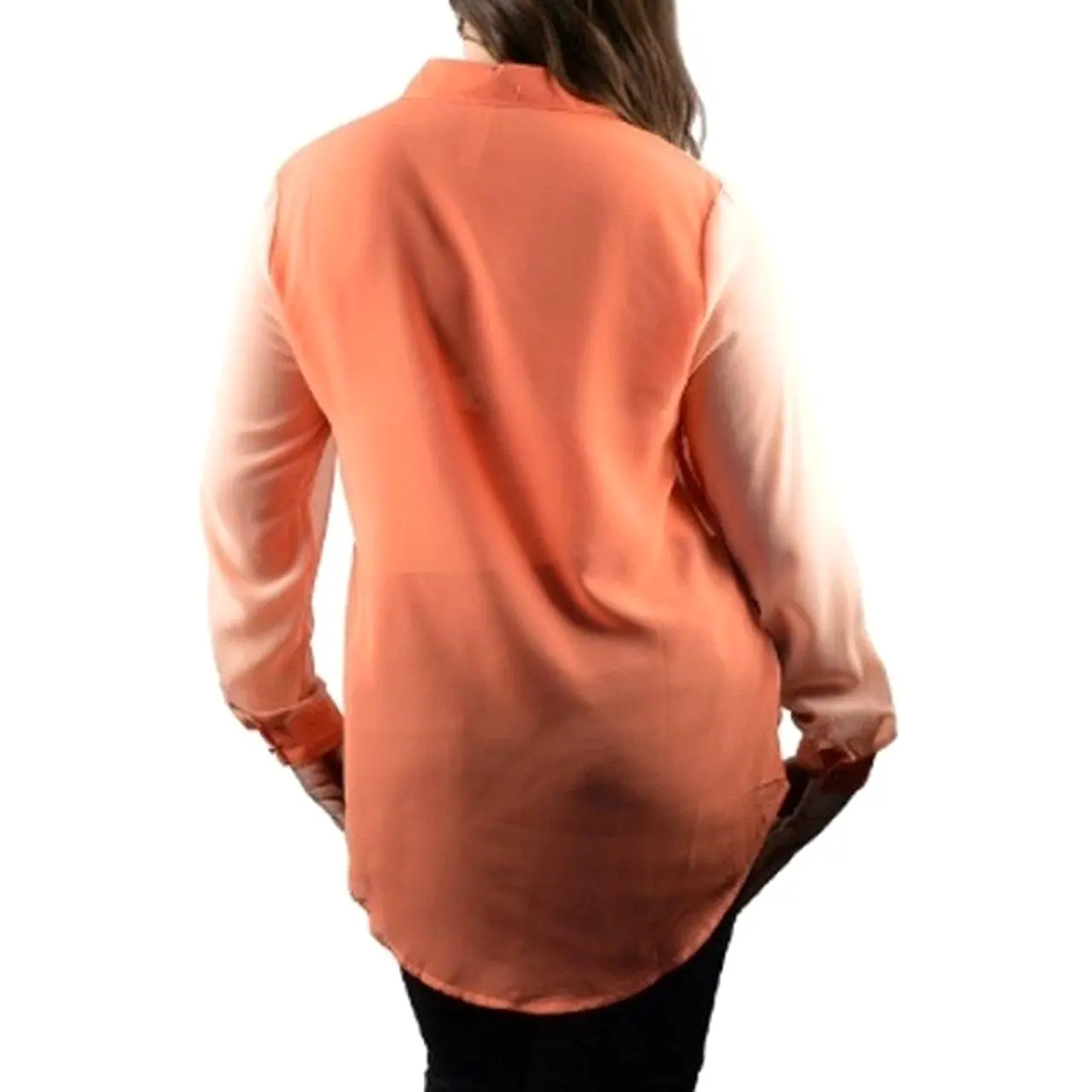 Plus size long sleeve button front see through shirt